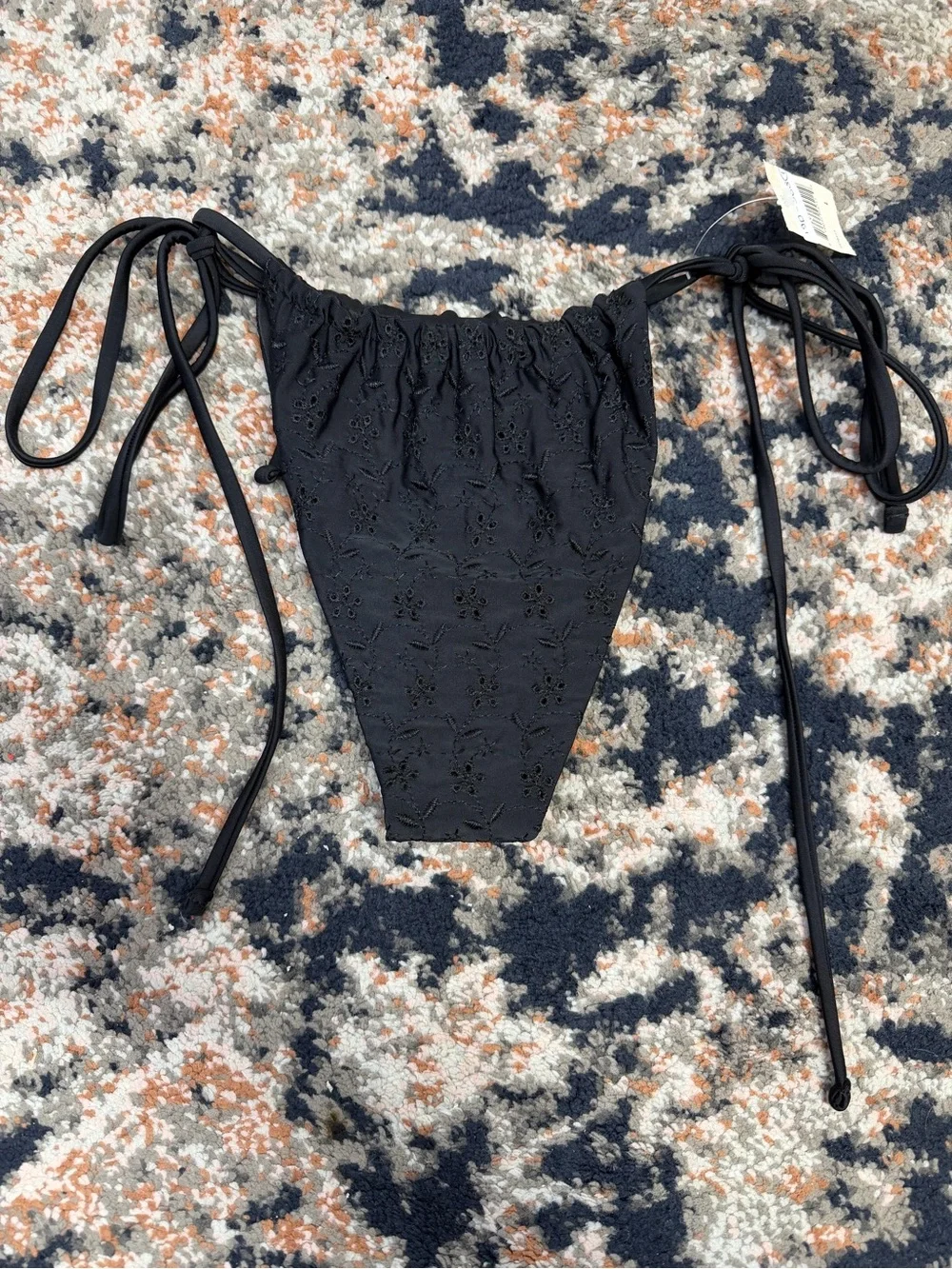 NWT Frankie’s Bikinis ‘Tia’ Eyelet Side Tie Bikini Bottoms in Black Size Large